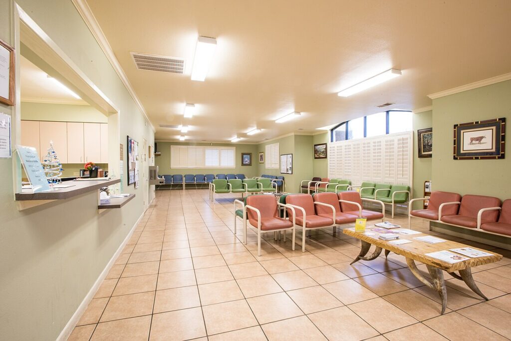 Waiting room and front desk of a rural community health center